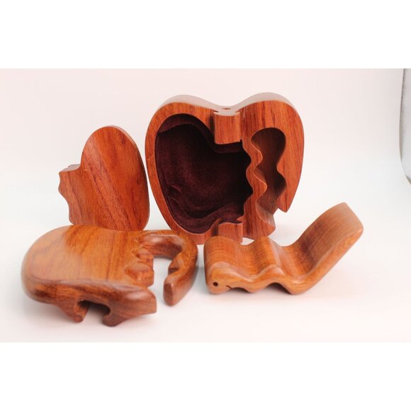 Artisan-Signed Wooden Apple Puzzle BoxHand-Carved • Hidden Compartment - Picture 9 of 14